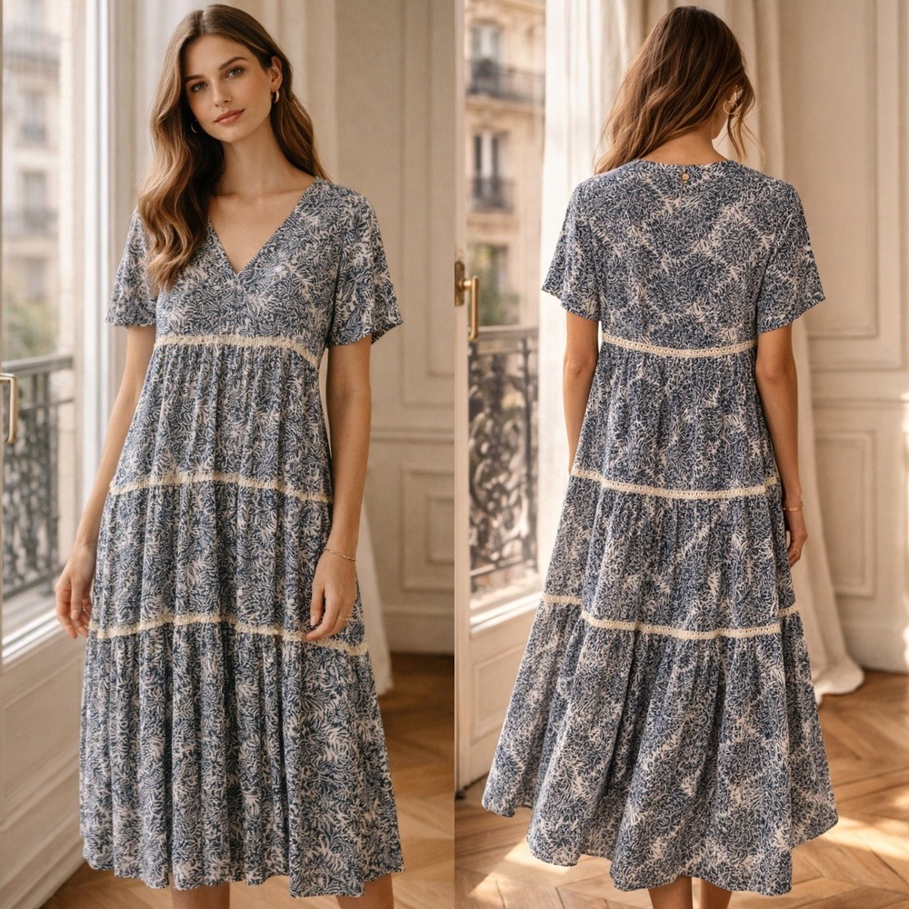 Sundance Blue My Matilda Tiered Midi Dress Boho Lace Size Medium